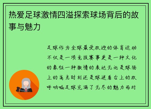 热爱足球激情四溢探索球场背后的故事与魅力