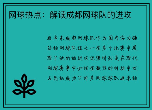 网球热点：解读成都网球队的进攻