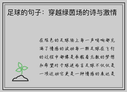 足球的句子：穿越绿茵场的诗与激情