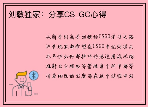 刘敏独家：分享CS_GO心得