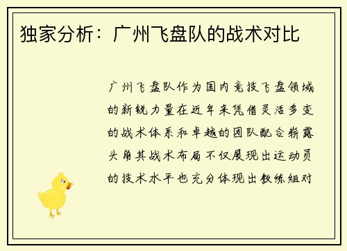 独家分析：广州飞盘队的战术对比