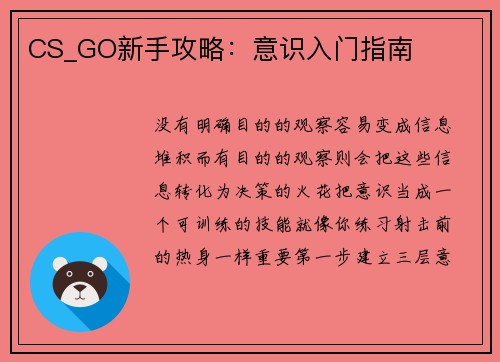 CS_GO新手攻略：意识入门指南